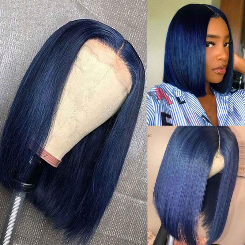 Dark Blue Straight Bob Lace Front Wigs 100 Virgin Human Hair Wigs